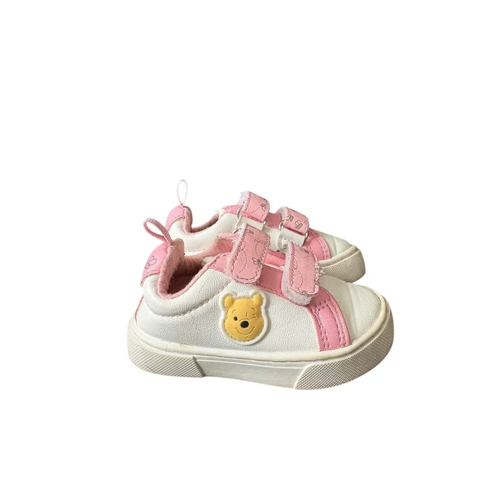 Disney Winnie the Pooh Toddler Shoes Size 4 Pink White Hook & Loop Baby Sneakers
